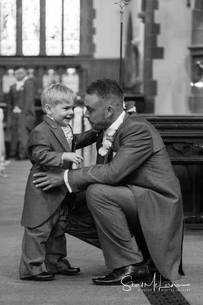 Embrace with son in church