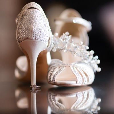 Wedding shoes, tiara and ring