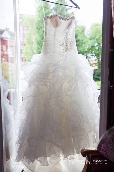 Bridal dress on hanger