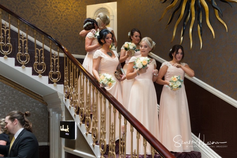 Bridesmaids on the stairs