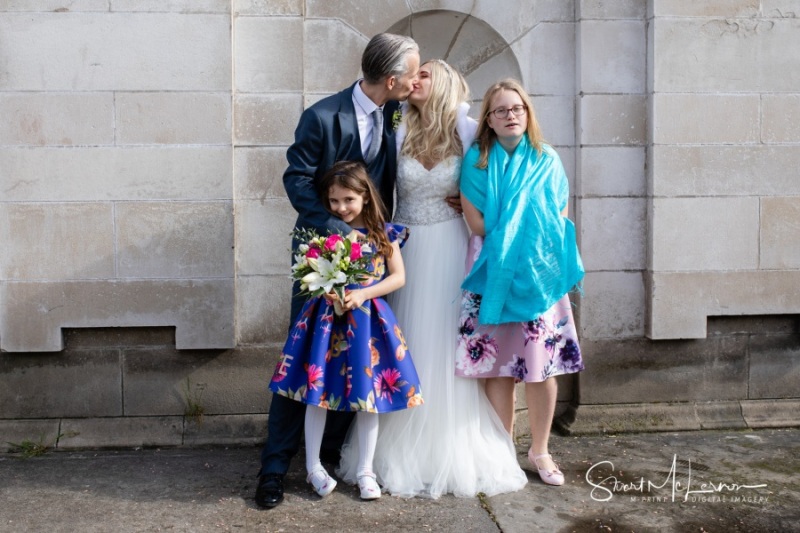 Bride and Groom with their Children, Stockport Town Hall